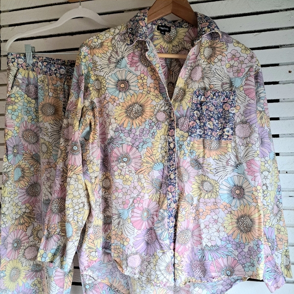 Gap Cotton Poplin Floral PJ Lounge Set Long Sleeve Button Down Drawstring Pant S - Picture 4 of 16